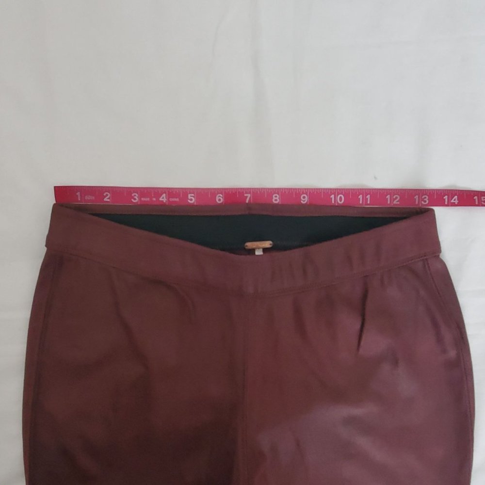 Free People Faux Suede Leather Pull-On Skinny Pants, Burgundy Women's Size 26 - Picture 12 of 15